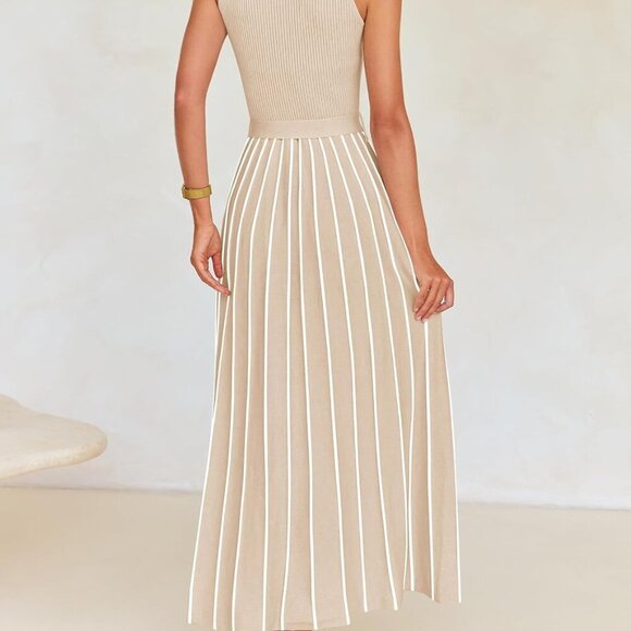 Women's Summer Sleeveless Maxi Dress 2025 Crewneck Ribbed Knit Tie Waist Casual - Picture 3 of 9